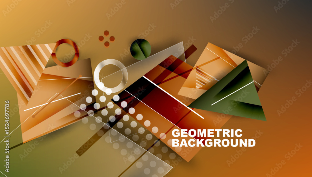 Fototapete Abstract geometric composition. Orange, brown tones dominate design. Shapes overlap creating dynamic visual effect. Modern style.