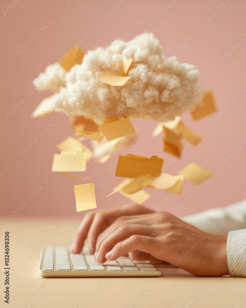 Leinwandbilder Modern Cloud File Encryption with Floating Folder Icons and Secure Digital Pathways for Enterprise Data Protection and Scalable Remote Access