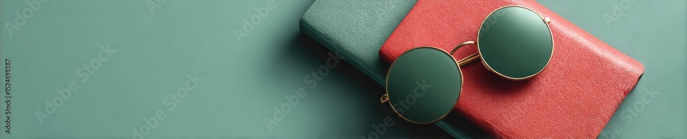 Poster moody business travel checklist with passport and boarding passes on desk in forest green and charco