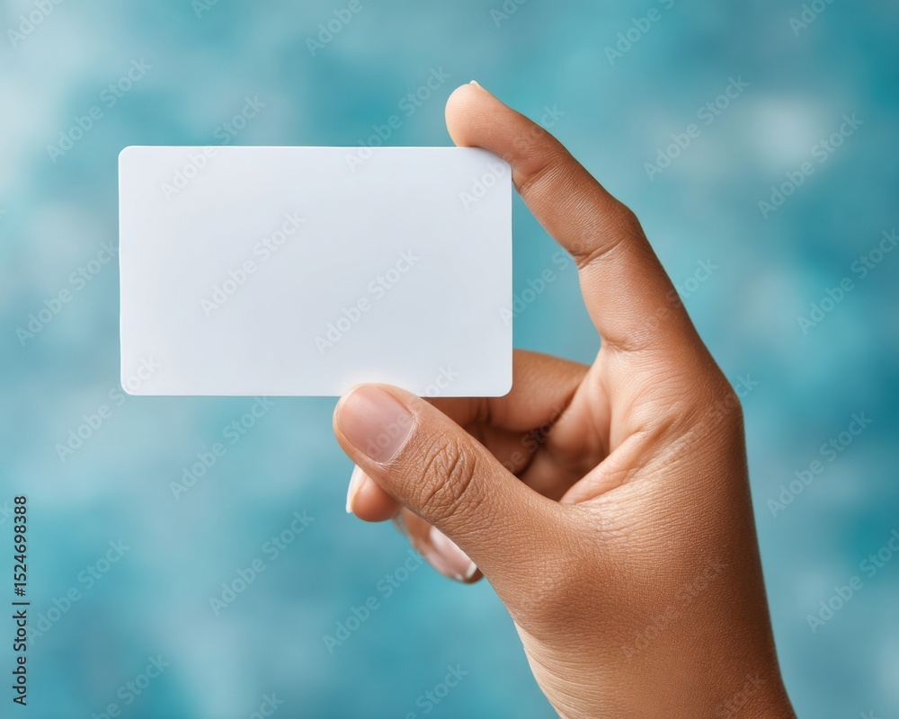 Poster close-up of hand holding white access card for contactless entry, symbolizing modern workplace secur