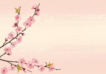 Naklejka premium Delicate spring blossoms on branches against a soft pastel background.