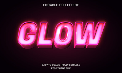Glow Text, Editable Text Effect Template, 3d Bold Futuristic Pink Neon Light Typeface