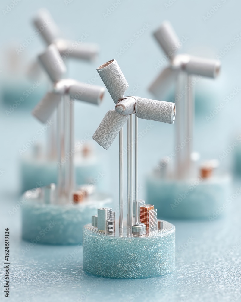 Leinwandbilder Smart Grid Energy Management Concept with Battery Optimization and AI-Powered Data Metrics Over Floating Wind Turbine and Solar Array Models