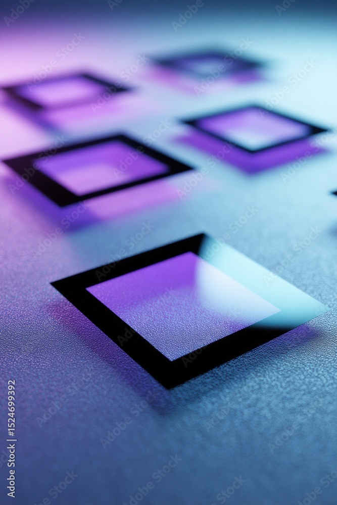 Aufkleber Digital QR Code Pattern with Sharp Black Squares on Textured Surface Highlighted by Neon Lighting for Modern Tech and Secure Payment Systems