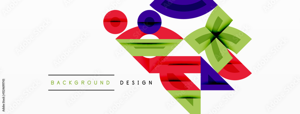 Fototapete Abstract geometric shapes, vibrant colors, modern design elements. Background features overlapping forms, creating dynamic visual impact.
