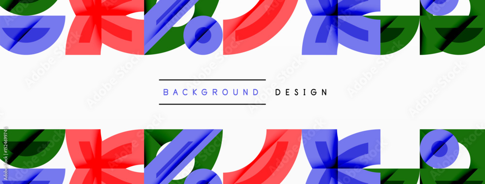 Poster Abstract colorful shapes repeat horizontally, creating dynamic pattern. Minimalist design with bright hues, suitable background element.