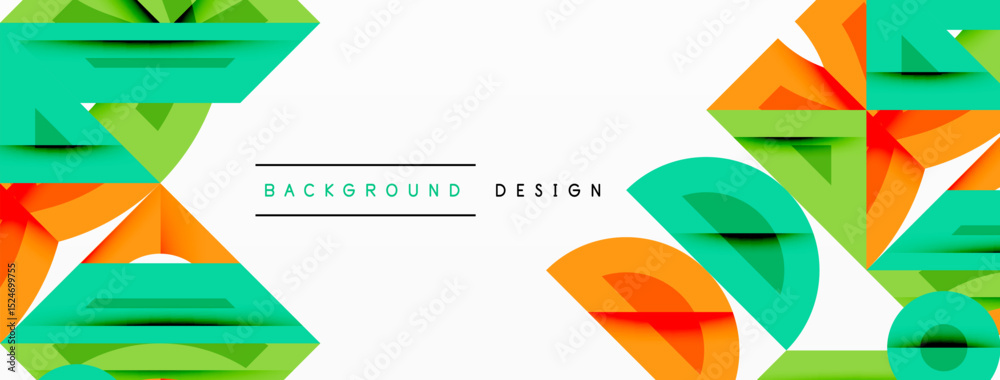 Poster abstract geometric shapes, vibrant colors, modern design. orange, green layers create dynamic visual