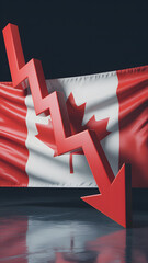 Economic downturn symbolized by red arrow on Canadian flag background

