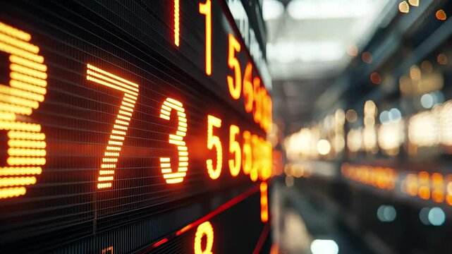 Stock market tickers display financial data in a bustling trading environment, Stock market fictional tickers 3D render