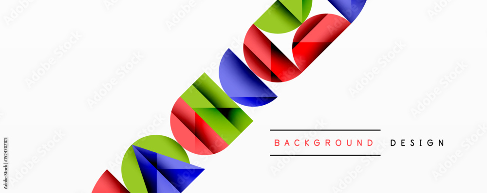 Fototapete Abstract colorful shapes overlap, creating dynamic visual effect. White background emphasizes vibrant design elements. Minimalist style.