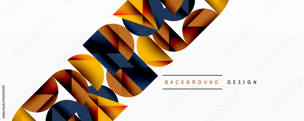 Aufkleber Abstract geometric shapes overlap, creating dynamic visual texture. Warm colors dominate, contrasted by cool tones. Modern design element.