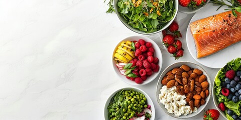 Cultivating a Lifestyle of Positive Habits and a Growth Mindset, A variety of fresh foods arranged in bowls on a marble countertop.