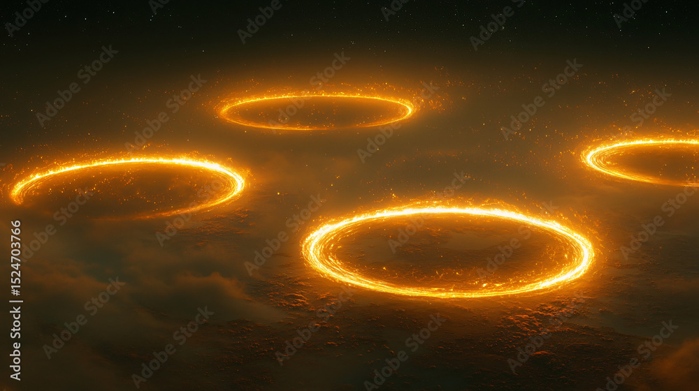 Wall mural a striking image of a group of fire rings forming a dynamic display of light and energy in motion.