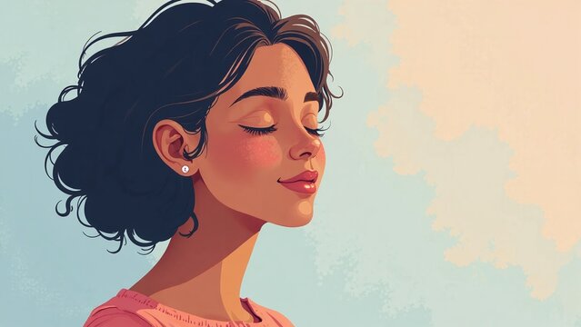 National Minority Mental Health Awareness Month illustration young woman calm expression mindfulness strength