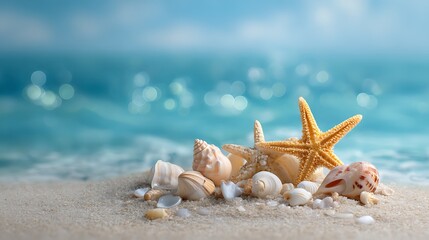 Sea shells and starfish on the beach
