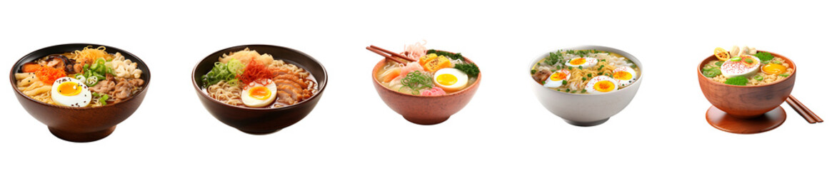 Row of bowls with different types of food in them