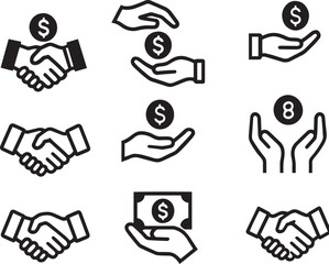 Money Deal Icons – Handshake & Payment Vector Set for Finance, Business, Donation & Transactions