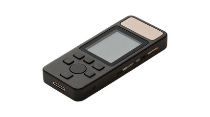 Black handheld measurement device with LCD display and control buttons