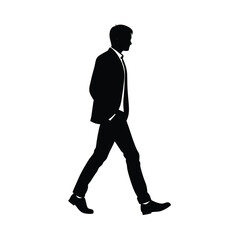 Man walking alone with hands in pockets silhouette on white background simple flat vector