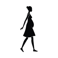 Pregnant woman walking silhouette on white background simple flat vector