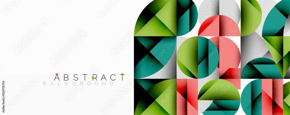 Poster Geometric shapes overlap, creating vibrant colorful pattern. Modern design with gradients, suitable for backgrounds.