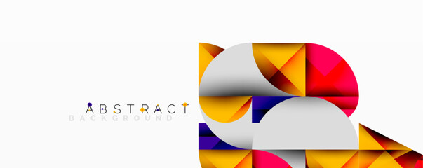 Modern abstract design. Geometric shapes overlap, creating vibrant color gradients. White background provides clean contrast.