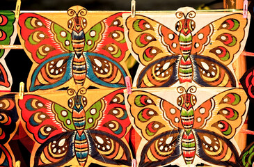 Beautiful kites at the kite festival, the patterns on the kites are suitable for the background.