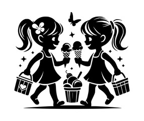 Two girls sharing ice cream cones summer fun