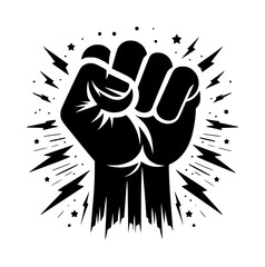 Powerful raised fist with energy burst graphic