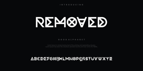 REMOVED abstract minimal modern alphabet fonts. Typography technology vector illustration