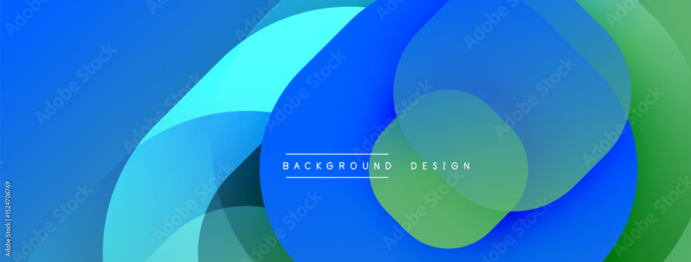 Poster Abstract blue green gradient circles overlap. Modern design, smooth transitions, vibrant colors create dynamic visual effect.