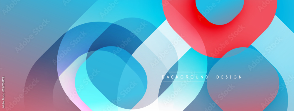 Aufkleber Abstract geometric shapes overlap. Blue, red, white hues create modern visual effect. Smooth gradients offer dynamic composition.