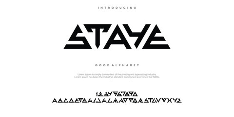 STAYE abstract minimal modern alphabet fonts. Typography technology vector illustration