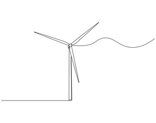 Continuous line drawing of wind turbine. Single line illustration of wind turbine eco energy. Global wind day concept line art. Editable outline