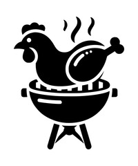Grilled chicken on barbecue grill icon