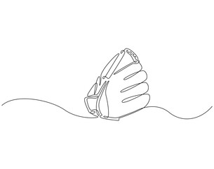 Continuous line drawing of baseball glove. Single line illustration of baseball glove. Baseball game concept. Editable outline