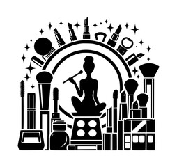 Makeup artist silhouette with cosmetics