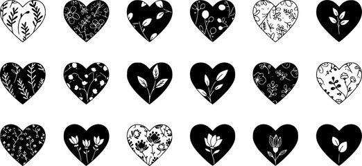 Fototapeta premium Green leaf heart icons; nature, love, ecology design; website, app 