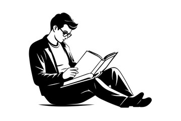  Silhouette of person reading a book, person with an open book monochromatic,silhouette shows person enjoying story