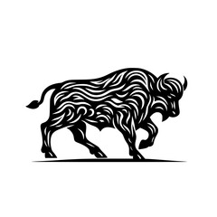 Ornate black and white bison illustration