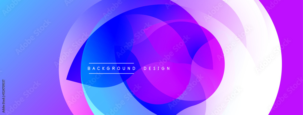 Fototapete Abstract vibrant design features overlapping circles. Blue, purple, white gradients create dynamic visual effect. Modern background element.