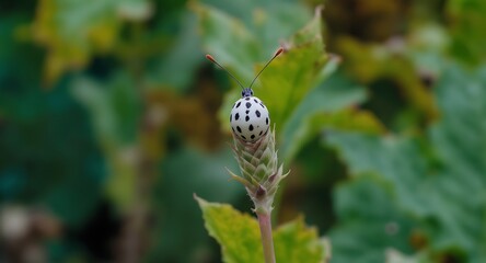 Fototapeta premium White Polka Dot Beetle on Plant