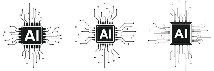 Artificial intelligence AI pictogram. Technology related to artificial intelligence, computers and systems that are intelligent