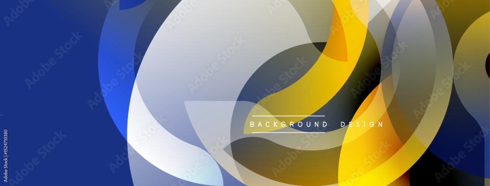 Aufkleber Abstract design features overlapping circles, gradients. Blue, yellow, gray tones create dynamic composition. Modern aesthetic, suitable background element.