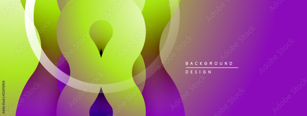 Poster Abstract gradient shapes overlap. Vivid purple, green hues create modern design. Smooth transitions, dynamic composition.