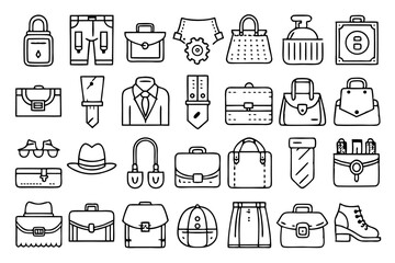 Line icons depicting leather belt wallet accessories isolated on transparent background