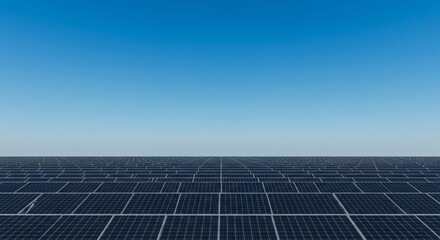 Various kinds of solar panels under the clear blue sky, futuristic sustainable energy scene