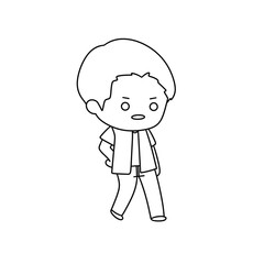 A cartoon boy is walking on a white background