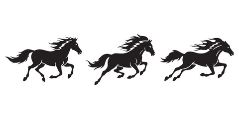 Beautiful Silhouette of Running Horses in Dynamic and Elegant Stances