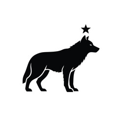 Black silhouette wolf with star logo design
